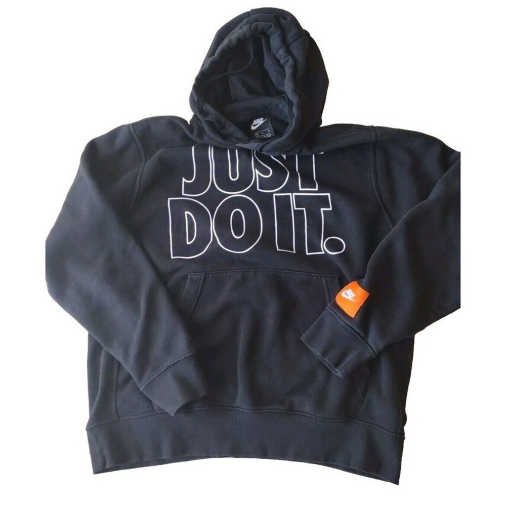 Nike Swetshirt Men‎ M Black Sportswear Hooded Just Do It Sweatshirt Orange Logo